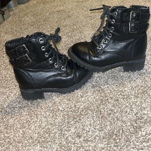 Wonder Nation Black Combat Boots with Buckles